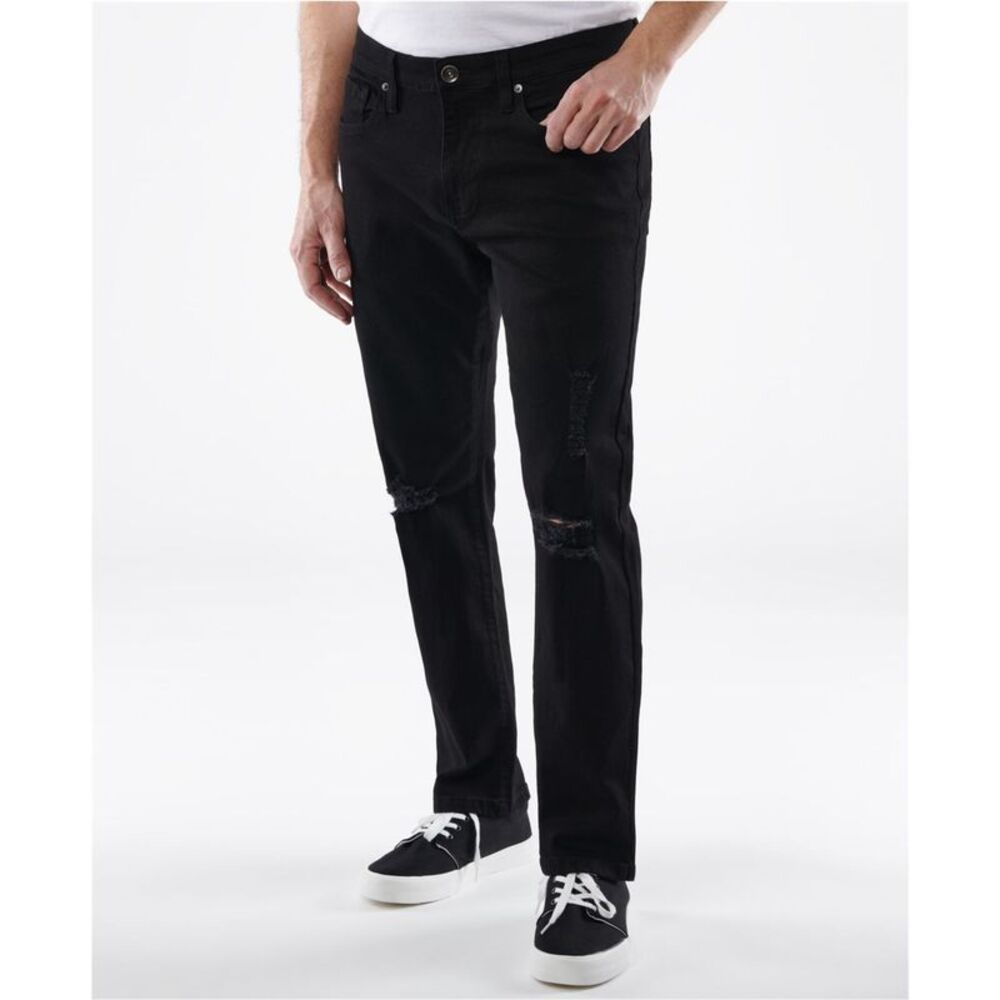 LAZER Mens Essential Streamline Tapered Slim Jeans, Black, 30W x 32L, DM